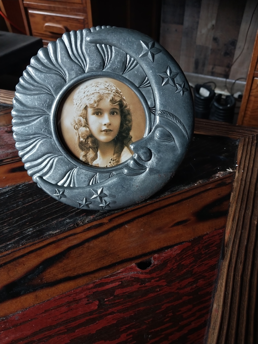 Decorative Moon & Sun Pewter Photo Frame - Gray